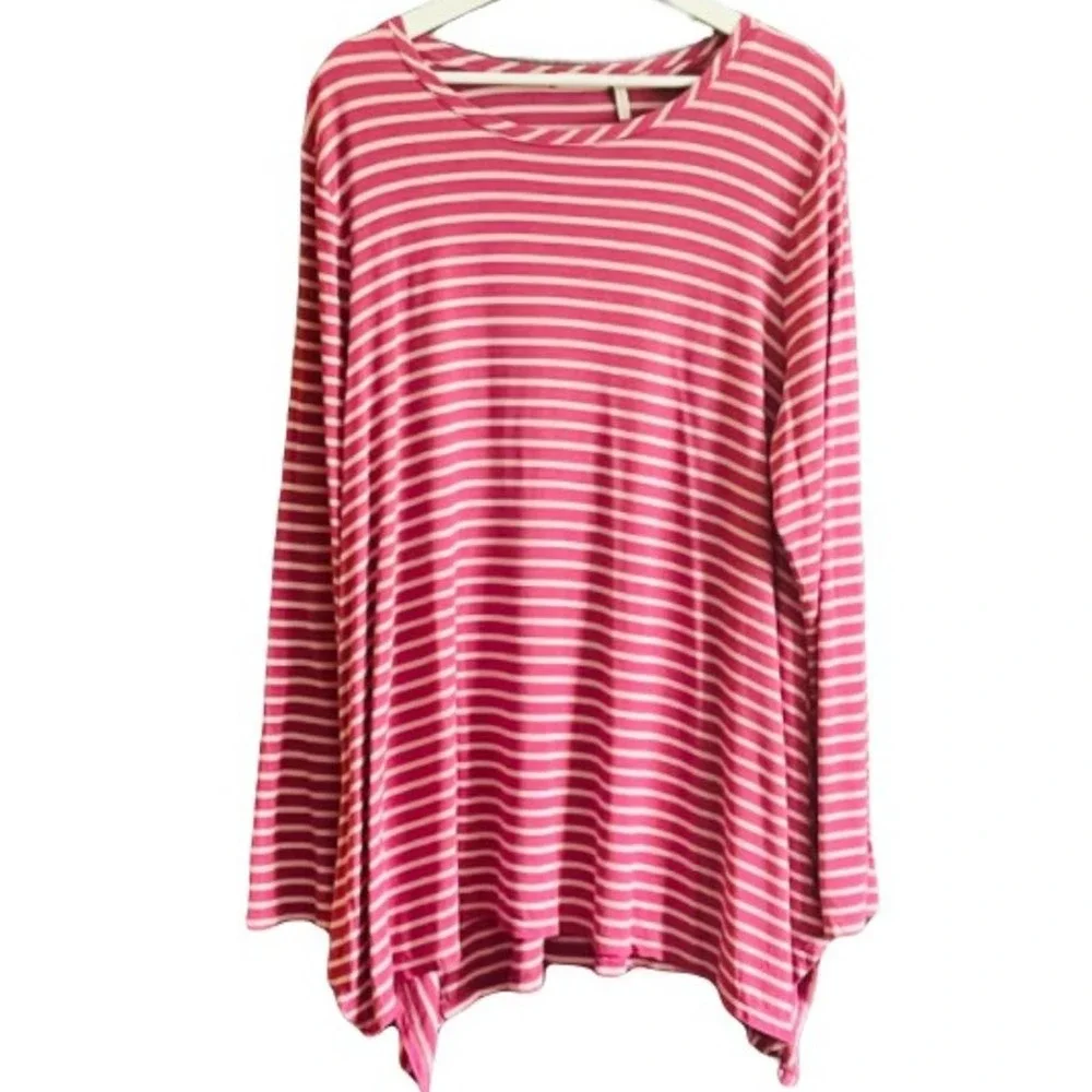 LOGO Lori Goldstein Women's Angle Stripe Knit Asymmetric Hem Long Sleeve Tee XL - Picture 4 of 13